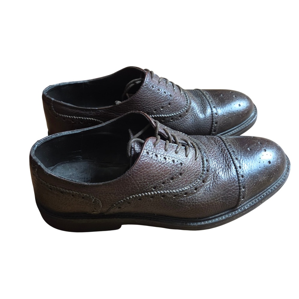 Massimo Dutti Mens Pebble Grain Leather Brogue Cap Toe Oxfords 10 Quiet Luxury